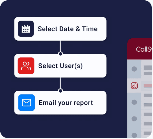 Scheduling a report: pick a date and time, choose users, email it