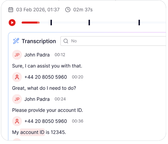 Keyword search across a call transcript