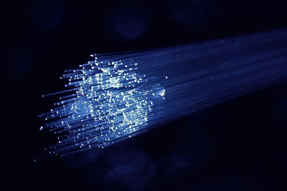 Fibre optic strands lit with blue light